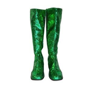 Women's Green Glitter Gogo Boots SZ 9 Wicked Halloween Costume 3" Heel